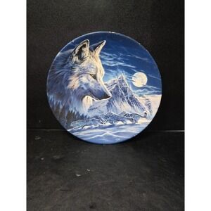 Hamilton "Moonlight Run" Spirit Wolf Collector Plate, Vintage 8" Porcelain Decor